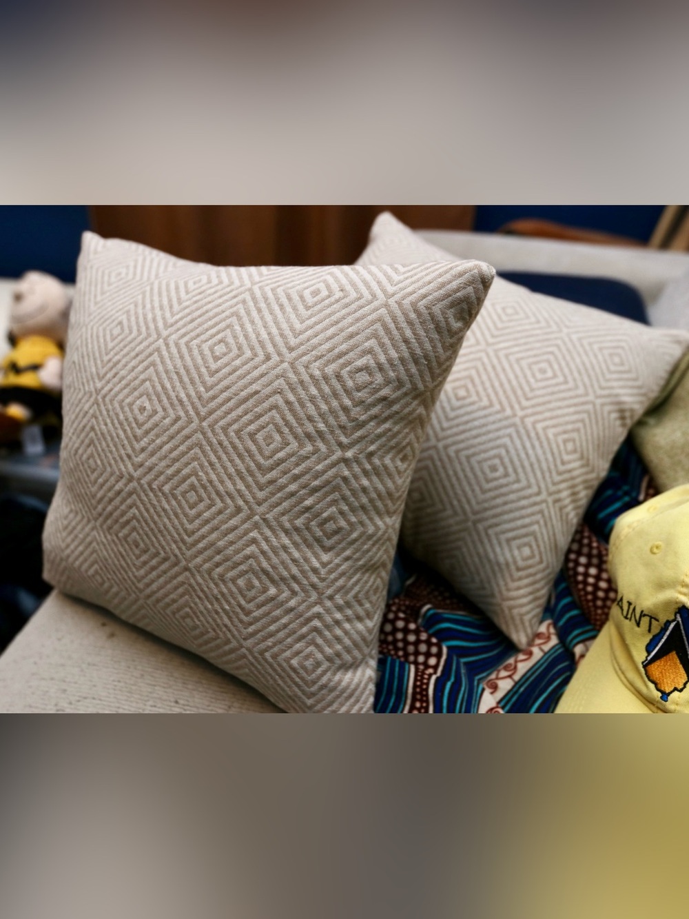 Neutral Geometric Textured Throw Pillow - Beige
